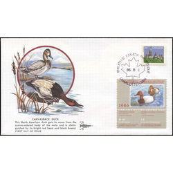 canadian wildlife habitat conservation stamp fwh2 canvasbacks 4 1986 fdc