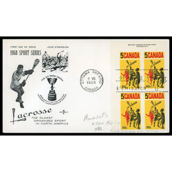canada stamp 483 lacrosse players 5 1968 FDC BLOCK 018