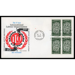 canada stamp 493i globe and tools 6 1969 FDC BLOCK 006