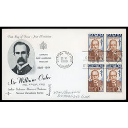 canada stamp 495 sir william osler 6 1969 FDC BLOCK 016