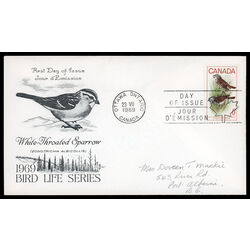 canada stamp 496 white throated sparrow 6 1969 FDC PC 020