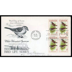 canada stamp 496 white throated sparrow 6 1969 FDC BLOCK 021