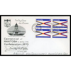 canada stamp 505 manitoba centennial 6 1970 FDC BLOCK 022