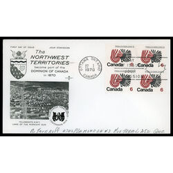canada stamp 506 northwest territories centennial 6 1970 FDC BLOCK 016