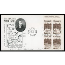 canada stamp 516 sir alexander mackenzie 6 1970 FDC UR 020