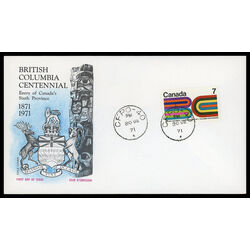 canada stamp 552 british columbia centennial 7 1971 FDC PC 014