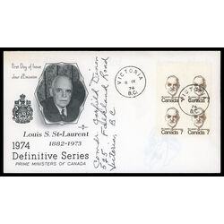 canada stamp 592 louis st laurent 7 1974 FDC UL 009