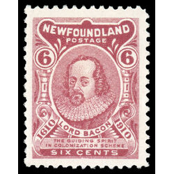 newfoundland stamp 92a lord bacon 6 1910 M VF 023