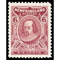 newfoundland stamp 92a lord bacon 6 1910 M VF 023