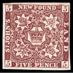 newfoundland stamp 5 pence first issue 5d 1857 M VFNG 025