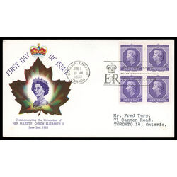 canada stamp 330 queen elizabeth ii 4 1953 FDC BLOCK 055