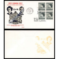 canada stamp 374 royal visit 5 1957 FDC BLOCK 034