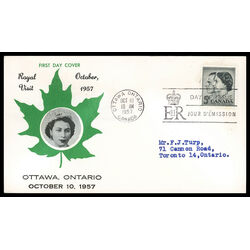 canada stamp 374 royal visit 5 1957 FDC PC 036