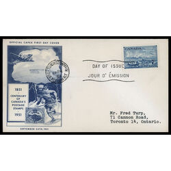 canada stamp 313 stagecoach and plane 7 1951 FDC PC 028
