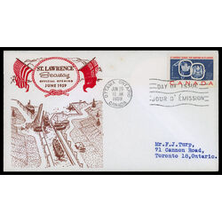 canada stamp 387 seaway and national emblems 5 1959 FDC PC 071