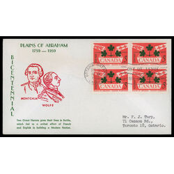 canada stamp 388 national emblems 5 1959 FDC BLOCK 045