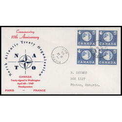 canada stamp 384 globe 5 1959 FDC BLOCK 021