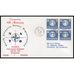 canada stamp 384 globe 5 1959 FDC BLOCK 021