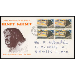 canada stamp 512 henry kelsey 6 1970 FDC BLOCK 025
