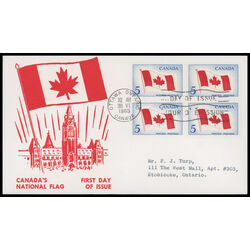 canada stamp 439 canadian flag 5 1965 FDC BLOCK 025