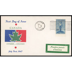 canada stamp 275 canadian citizenship 4 1947 FDC PC 037