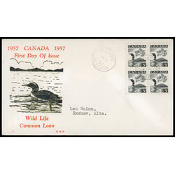 canada stamp 369 loon 5 1957 FDC BLOCK 034