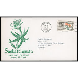 canada stamp 425 saskatchewan prairie lily 5 1966 FDC PC 021
