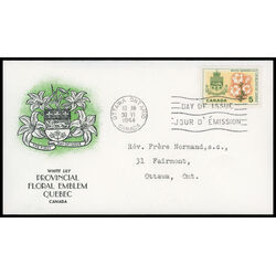 canada stamp 419 quebec white garden lily 5 1964 FDC PC 020