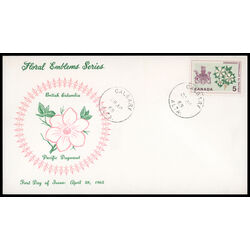 canada stamp 423 british columbia dogwood 5 1965 FDC PC 018