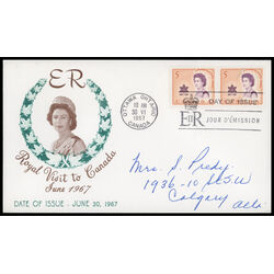 canada stamp 471 queen elizabeth ii and centennial symbol 5 1967 FDC PC 034