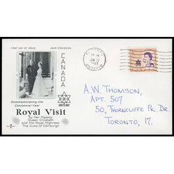 canada stamp 471 queen elizabeth ii and centennial symbol 5 1967 FDC PC 039