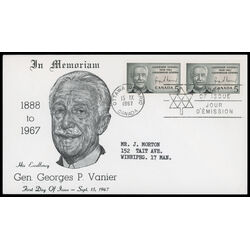 canada stamp 474 governor general vanier 5 1967 FDC PC 022