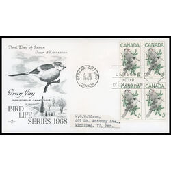 canada stamp 478 gray jays 5 1968 FDC BLOCK 028