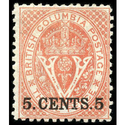 british columbia stamp 14 surcharge 5 cents on 3d mint original gum 5 1869