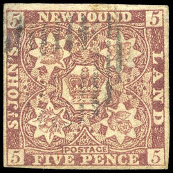 newfoundland stamp 5 pence first issue 5d 1857 U VF 002