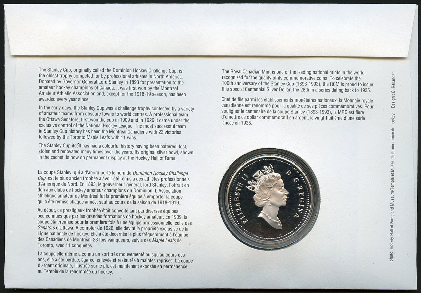 Buy Cover #PNC1 - Stanley Cup 43¢ with Proof Silver Dollar (1993)