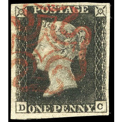 great britain stamp 1 queen victoria penny black 1p 1840 U VF 002
