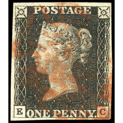 great britain stamp 1 queen victoria penny black 1p 1840 U VF 004