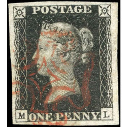 great britain stamp 1 queen victoria penny black 1p 1840 U VF 005