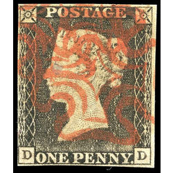 great britain stamp 1 queen victoria penny black 1p 1840 U F 011