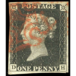 great britain stamp 1 queen victoria penny black 1p 1840 U VF 013