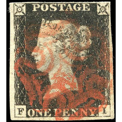 great britain stamp 1 queen victoria penny black 1p 1840 U VF 015