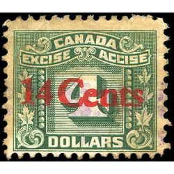 canada revenue stamp fx125 overprints on three leaf excise tax 1934