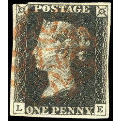 great britain stamp 1 queen victoria penny black 1p 1840 U VF 019