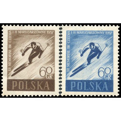 pologne stamp 764 765 12th anniv of the death of the skiers bronis law czech and hanna marusarzowna 1957