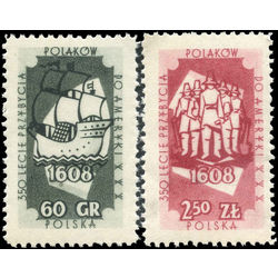 poland stamp 826 827 350th anniversary of the arrival of the first polish immigrants in america 1958
