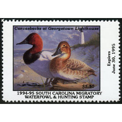 us stamp rw hunting permit rw sc14 south carolina canvasbacks 5 50 1994