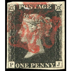 great britain stamp 1 queen victoria penny black 1p 1840 U VF 026