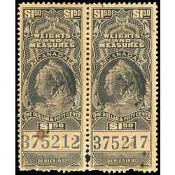 canada revenue stamp fwm52 victoria weights and measures 1 50 1897 FWM 52B U DDFT