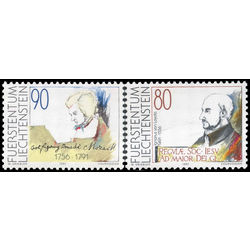 liechtenstein stamp 957 8 st ignatius of loyola and wolfgang amadeus mozart 1991